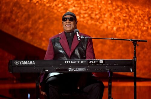 Stevie Wonder performing at keyboard with synthesizer, demonstrating his innovative approach to melodic composition and arrangement